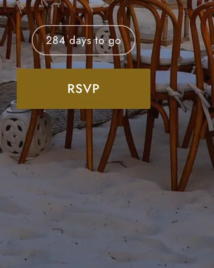A couple’s Altessa wedding website with a beach ceremony photo, a 284 days to go countdown and an RSVP button