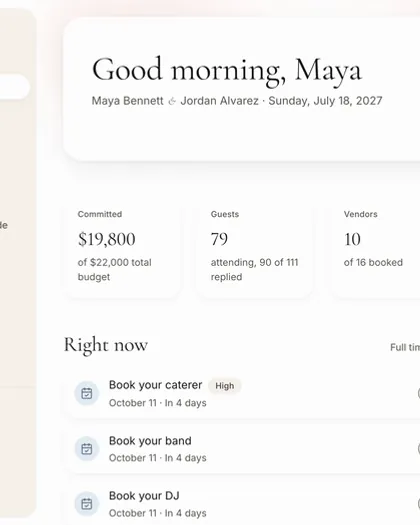 Altessa dashboard with 284 days to go, the tasks due now, and a task being checked off